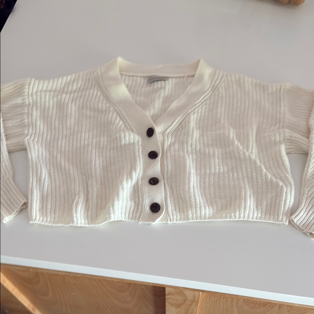Urban Outfitters Ivory Cropped Button-Front Sweater